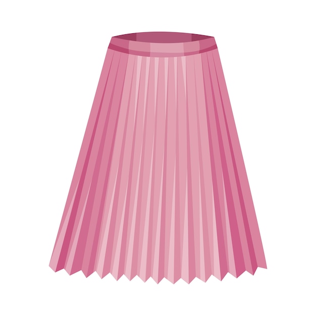 Vector midi pink flared skirt met plooien geïsoleerd op witte achtergrond front view vector illustratie