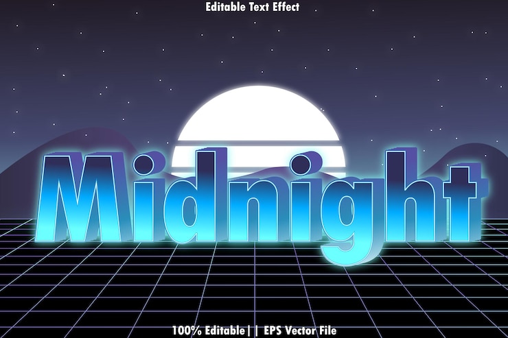Vector midnight editable text effect 3d retro 80s style