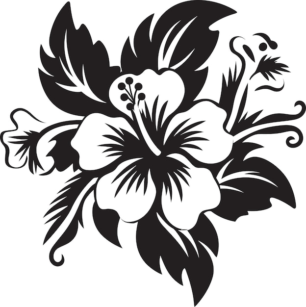 Vector midnight hibiscus elegance vectorized floral rhythmssable tropic canvas black floral vector