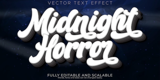 Vector midnight horror text effect editable scary and movie text style