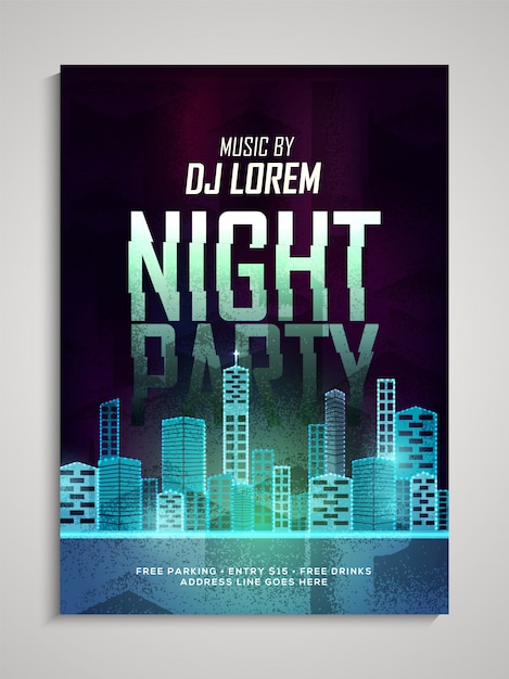 Вектор midnight madness night dance party template, party party flyer, ночной баннер или приглашение на клубную презентацию с указанием даты и места.