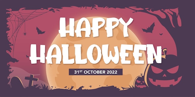 Vector midnight moon halloween background in flat design