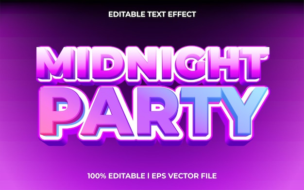 Вектор midnight party 3d текстовый эффект с типографикой светящейся темы голубого льда для названия события