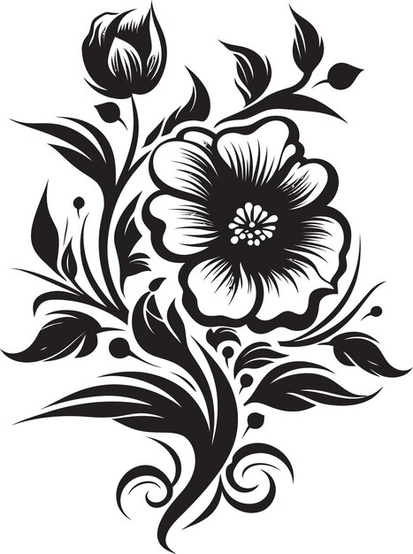 Vector midnight petal harmony i black vector petal harmonyinked floral serenade v shadowy floral vector ser