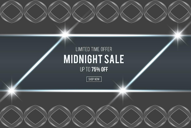 Midnight sale monochrome design vector illustration with pattern background