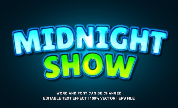 Vector midnight show editable text effect