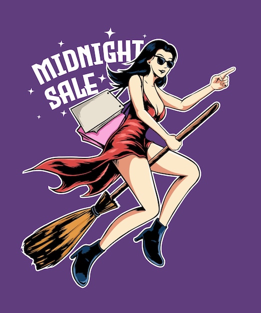 MidnightSaleWitchGirlCharacterVectorLogoPoster