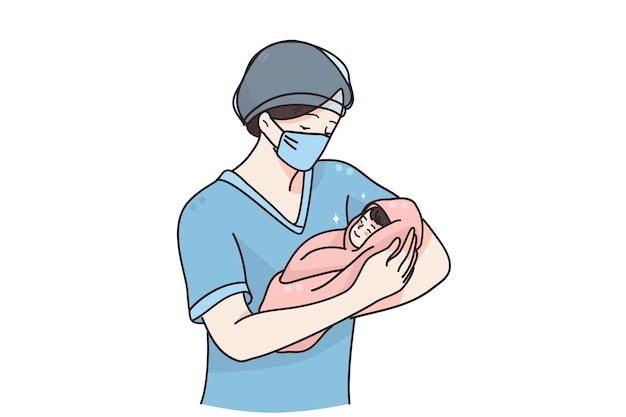 Midwife or doctor with newborn concept