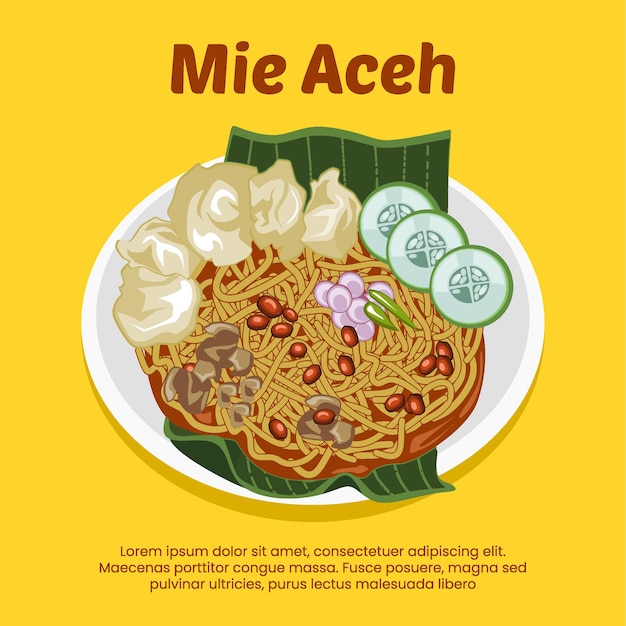 Mie aceh индонезийская еда мультяшный плоский стиль дизайна