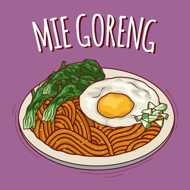 Mie goreng illustratie Indonesisch eten met cartoonstijl