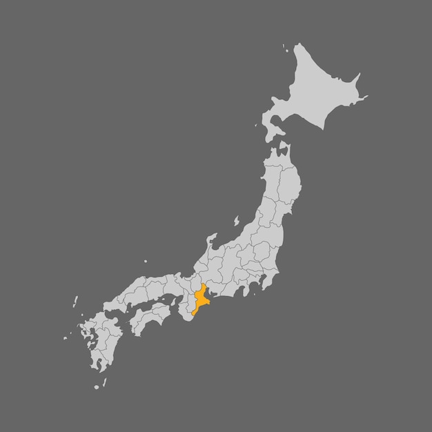 Mie prefecture highlighted on the map of Japan