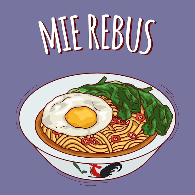 Mie rebus illustration Indonesian food with cartoon style