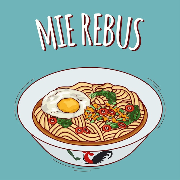 Mie rebus illustrazione cibo indonesiano con stile cartone animato