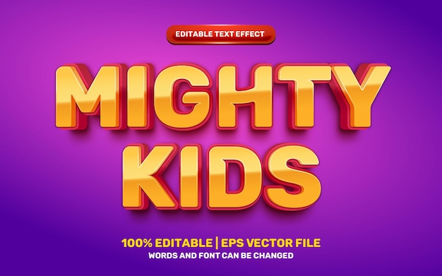 Mighty kids cartoon stripheld 3d bewerkbaar teksteffect