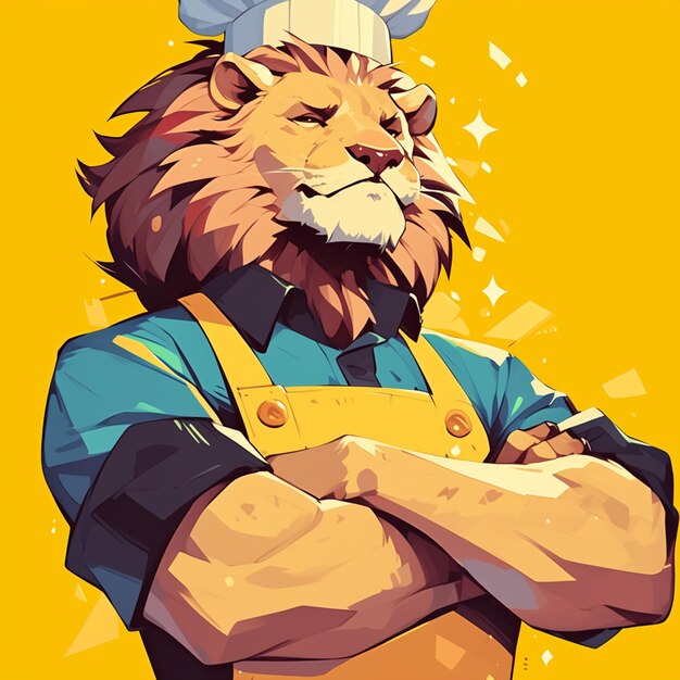 Vector a mighty lion chef cartoon style