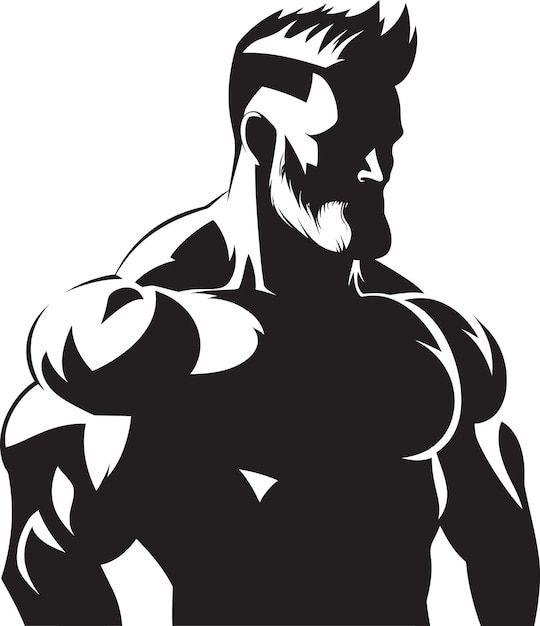 Mighty Muscle Fusion Cartoon Caricature Bodybuilder in zwart Vector Logo Dynamic Power Pose Vector