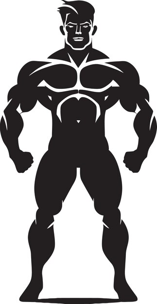 ベクトル mighty muscle fusion vector ブラック・ロゴ アイコン・オブ・カリカチュア・ボディビルダー コミック・パワー・ポーズ カリカチュアb