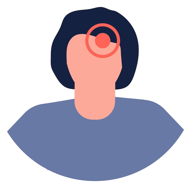 Vector migraine icon woman figure with red pain mark