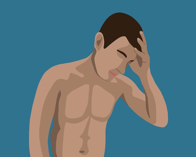 Vector migraine man vector isolated illustration a man has a headache the man is holding his head