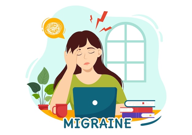 Migraine vector illustratie mensen lijden aan hoofdpijn en migraine in de gezondheidszorg