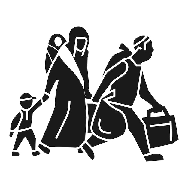 Икона семьи мигрантов, покидающей дом Простая иллюстрация семейных мигрантов, оставляющих дом Векторная икона для веб-дизайна, изолированная на белом фоне