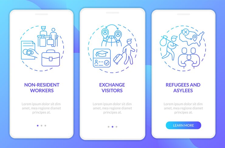 Vector migration pathways blue gradient onboarding mobile app screen