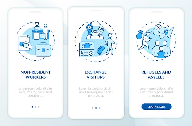 migration pathways blue onboarding mobile app screen permissions walkthrough 3 steps graphic instructions pages with linear concepts ui ux gui template myriad probold regular fonts used