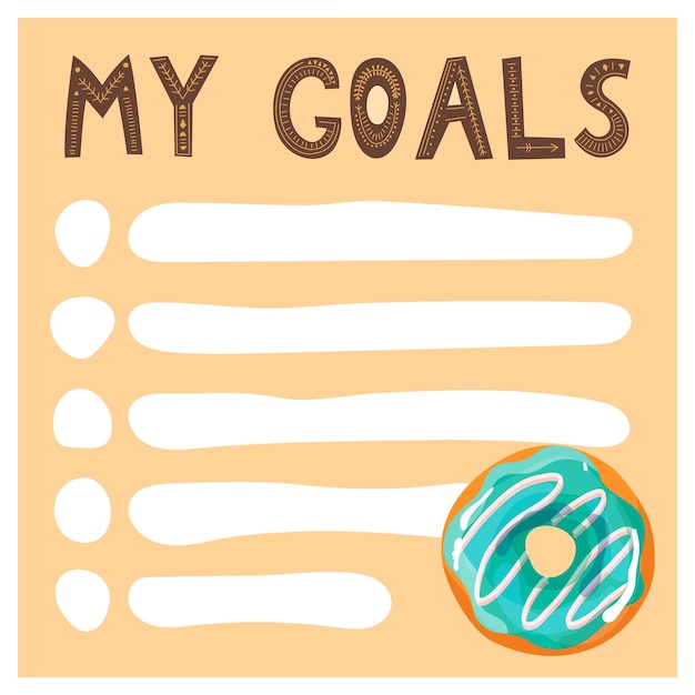 Mijn doelen schattige set takenlijsten met schattige dessert donut illustraties voor agendaplanners check lis