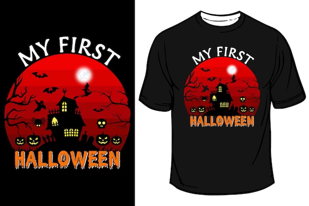 Mijn eerste Halloween Halloween citaten t-shirt ontwerp vectorafbeelding