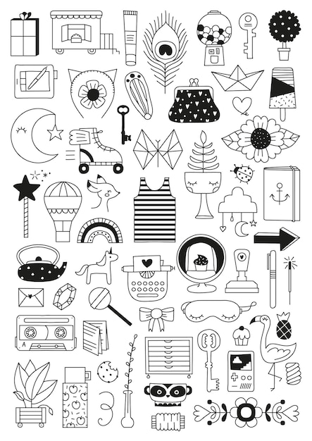 Mijn favoriete dingen doodle vector illustratie set