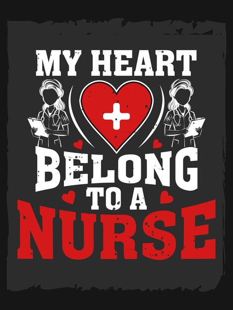 Vector mijn hart behoort aan een verpleegster t-shirt ontwerp