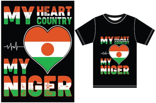 Vector mijn hart, mijn land, mijn niger. t-shirtontwerp met de vlag van niger. typografie vector design.