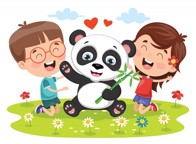 Mijn lieve kinderen spelen met panda