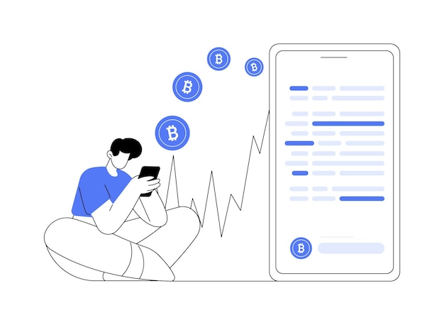 Mijnbouw app abstract concept vectorillustratie Man met smartphone met behulp van mijnbouwapplicatie blockchain-technologie nieuwe cryptocurrency creëren digitale valuta-industrie abstracte metafoor