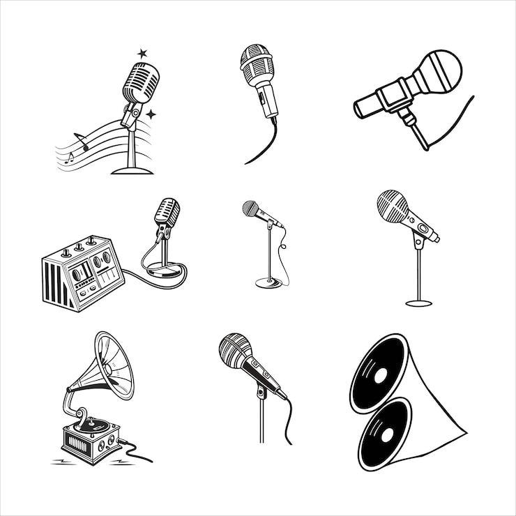 Vector mikrofoon tekenen geluidsopname microfoon illustratie