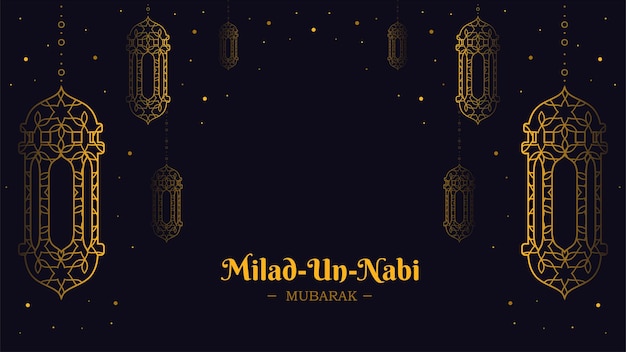 Milad un nabi banner design lantern background in line art style