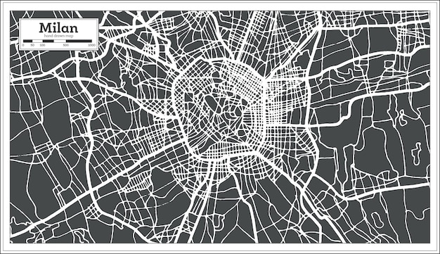 Milan Italy City Map in Retro Style. Outline Map. Vector Illustration.