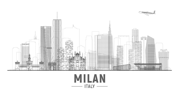 Vettore illustrazione della linea vettoriale dello skyline di milano italia viaggi d'affari e concetto di turismo con edifici moderni immagine per banner o sito web