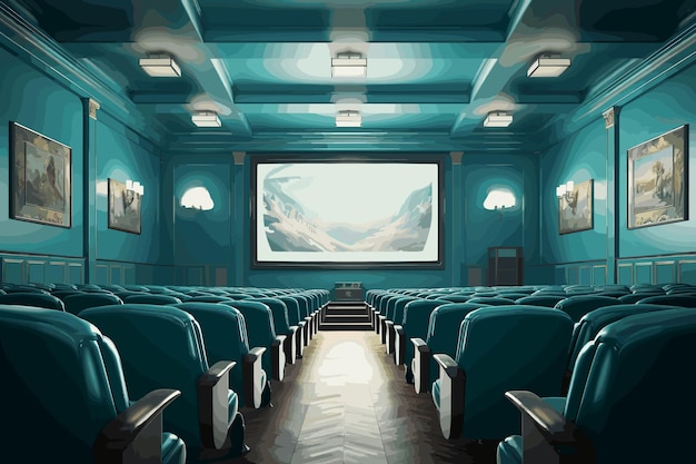 Vector milan lombardy italy october 17 2019 inside of movie theatre with vacant seats and the red curt