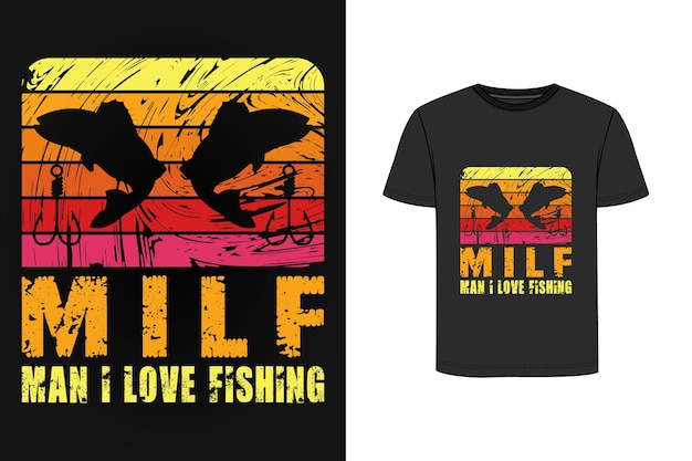 Милфа мужчина я люблю рыбалку ретро винтажный дизайн футболки