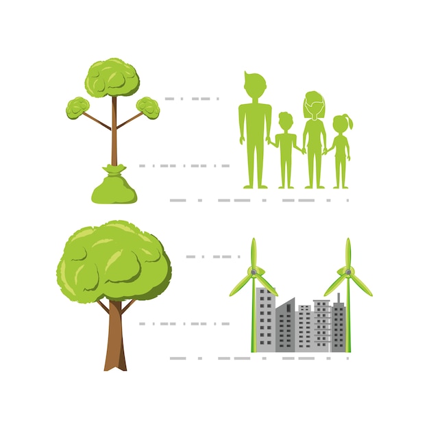 Milieuontwerp met bomen die kleurrijk ontwerp kweken