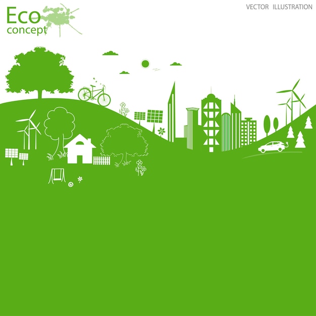 Milieuvriendelijke wereld Ecologische concepten Elektrische auto Achtergrond Tekst plakken