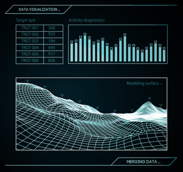 Militaire blauwe radar. Scherm met doel. Futuristische HUD-interface. Voorraad vectorillustratie.