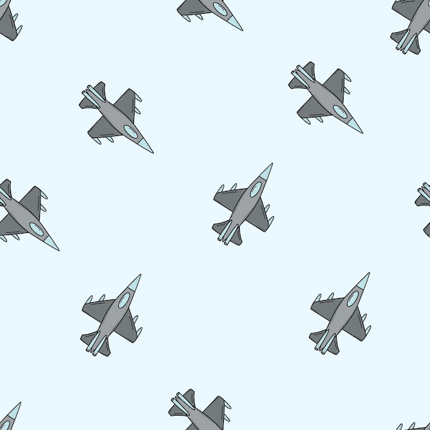 Militaire gevechtsvliegtuig vector doodle pictogram naadloze patroon vectorillustratie van oorlog luchtvaart apparatuur