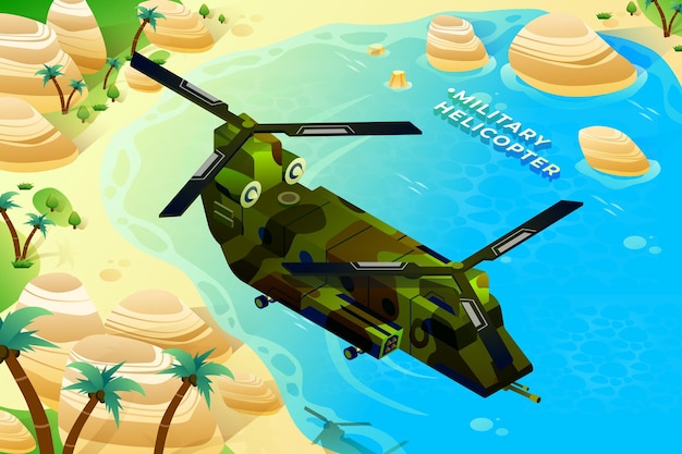 Militaire helikopter - isometrische illustratie