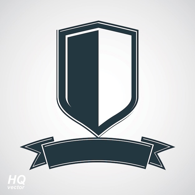 Vector militaire onderscheiding icoon. heraldische blazoenillustratie - decoratief wapenschild. vector grijs verdedigingsschild met gestileerd bochtig lint, beschermingselement, het beste voor gebruik in grafisch en webdesign.