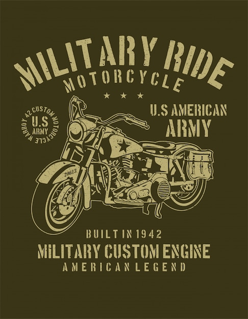 Militaire rit motorfiets. amerikaanse leger. vintage illustratie