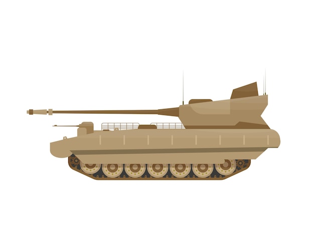 Vector militaire tank geïsoleerd oorlogsgevechtsvoertuig voor frontlinie platte vectorillustratie