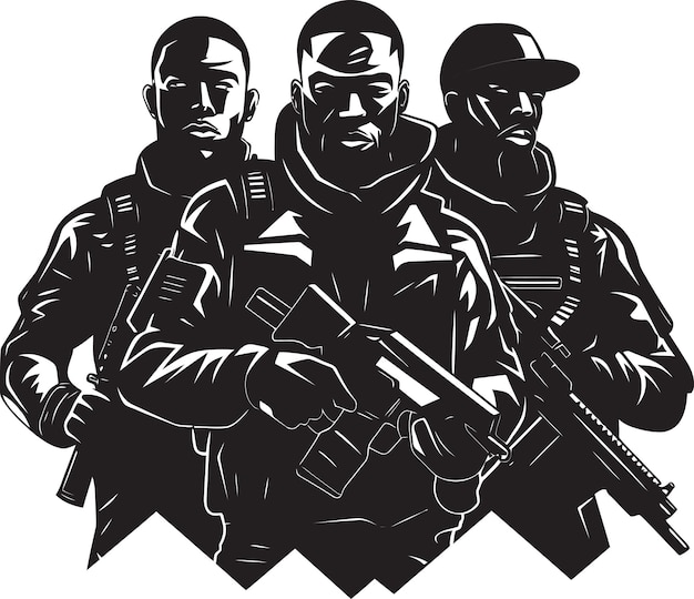 Militant Shadows Monochromatic Vector Showcasing the Silent Watch Resolute Soldiers Black Vector Po