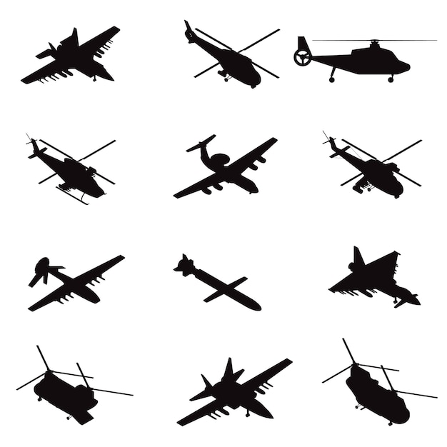 Military aircraft silhouettes premium vector template